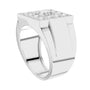 White gold princess-cut diamond cluster ring, side profile showing split shank
