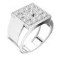 White gold princess-cut diamond cluster ring, 3/4 side view of raised rectangular setting