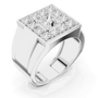 White gold princess-cut diamond cluster ring, 3/4 side view of raised rectangular setting