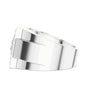 White gold princess-cut diamond cluster ring, angled underside view of the band