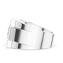 White gold princess-cut diamond cluster ring, angled underside view of the band