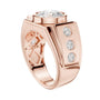 Rose gold ring with a round center diamond and three small side diamonds