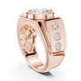 Rose gold ring with a round center diamond and three small side diamonds