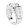 White gold ring with a center round diamond and three small side diamonds