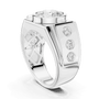 White gold ring with a center round diamond and three small side diamonds