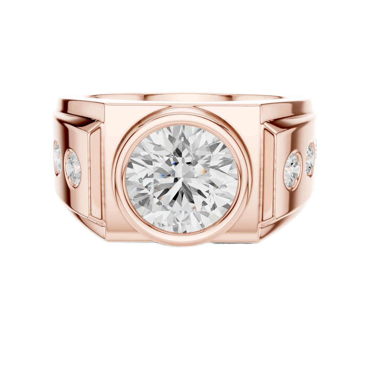 Rose gold diamond ring with round center stone and small side diamonds