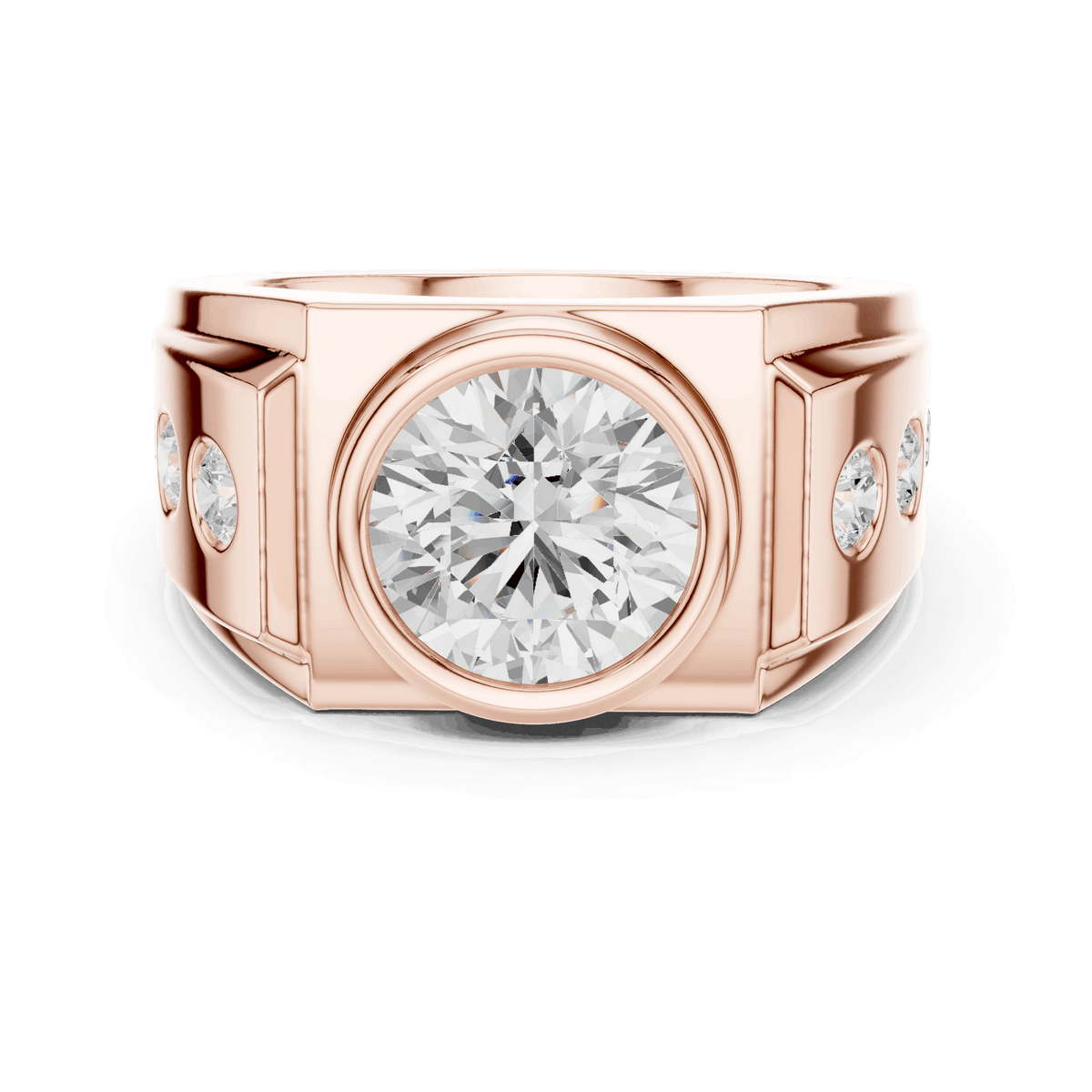 Rose gold diamond ring with round center stone and small side diamonds