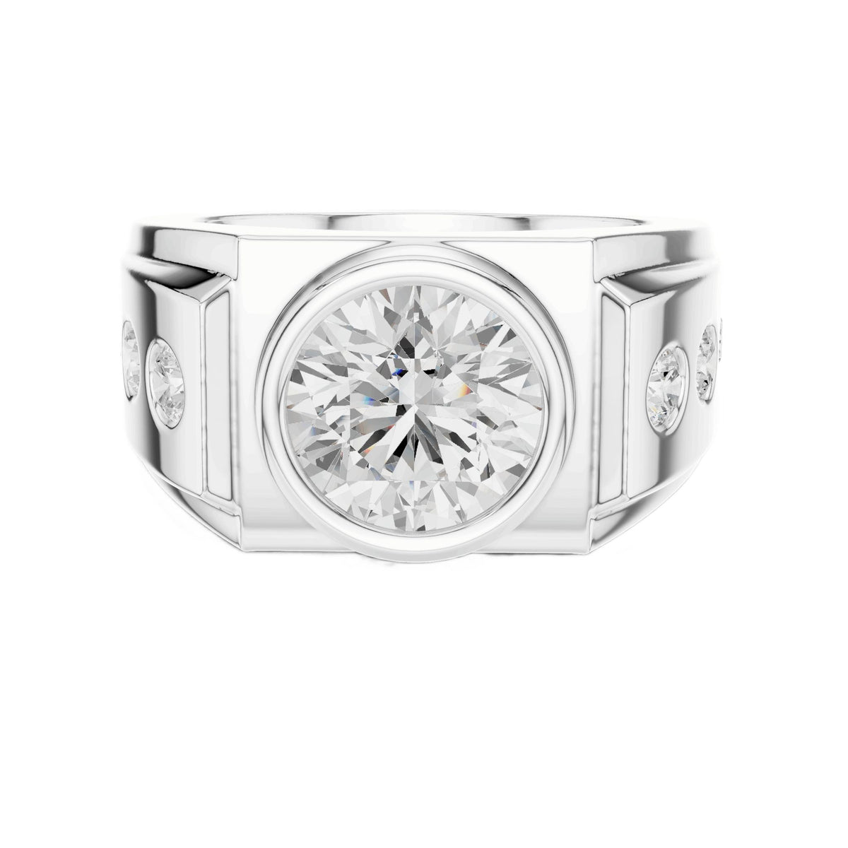 Platinum diamond ring with round center diamond and side accents