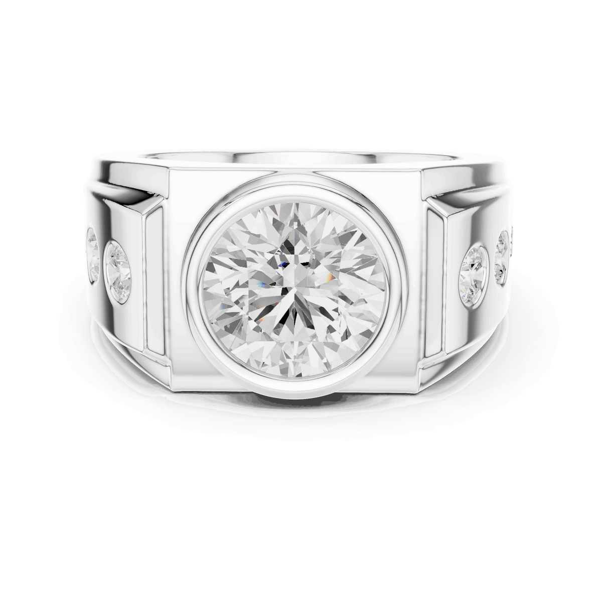 Platinum diamond ring with round center diamond and side accents
