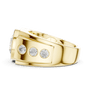 Yellow gold diamond ring with three round diamonds on the band