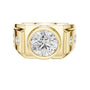 Yellow gold diamond ring with round center stone and halo-style setting