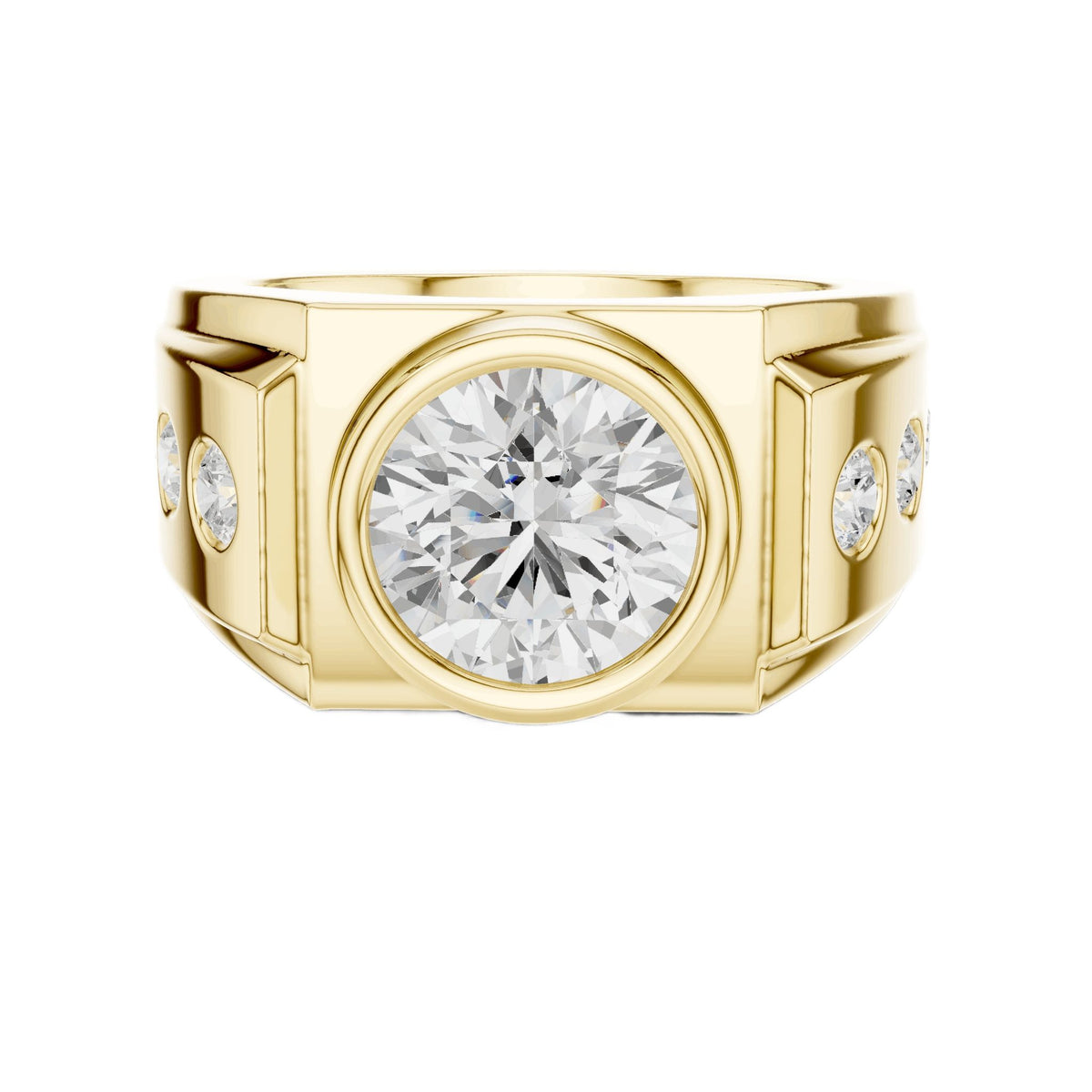 Yellow gold diamond ring with round center stone and halo-style setting