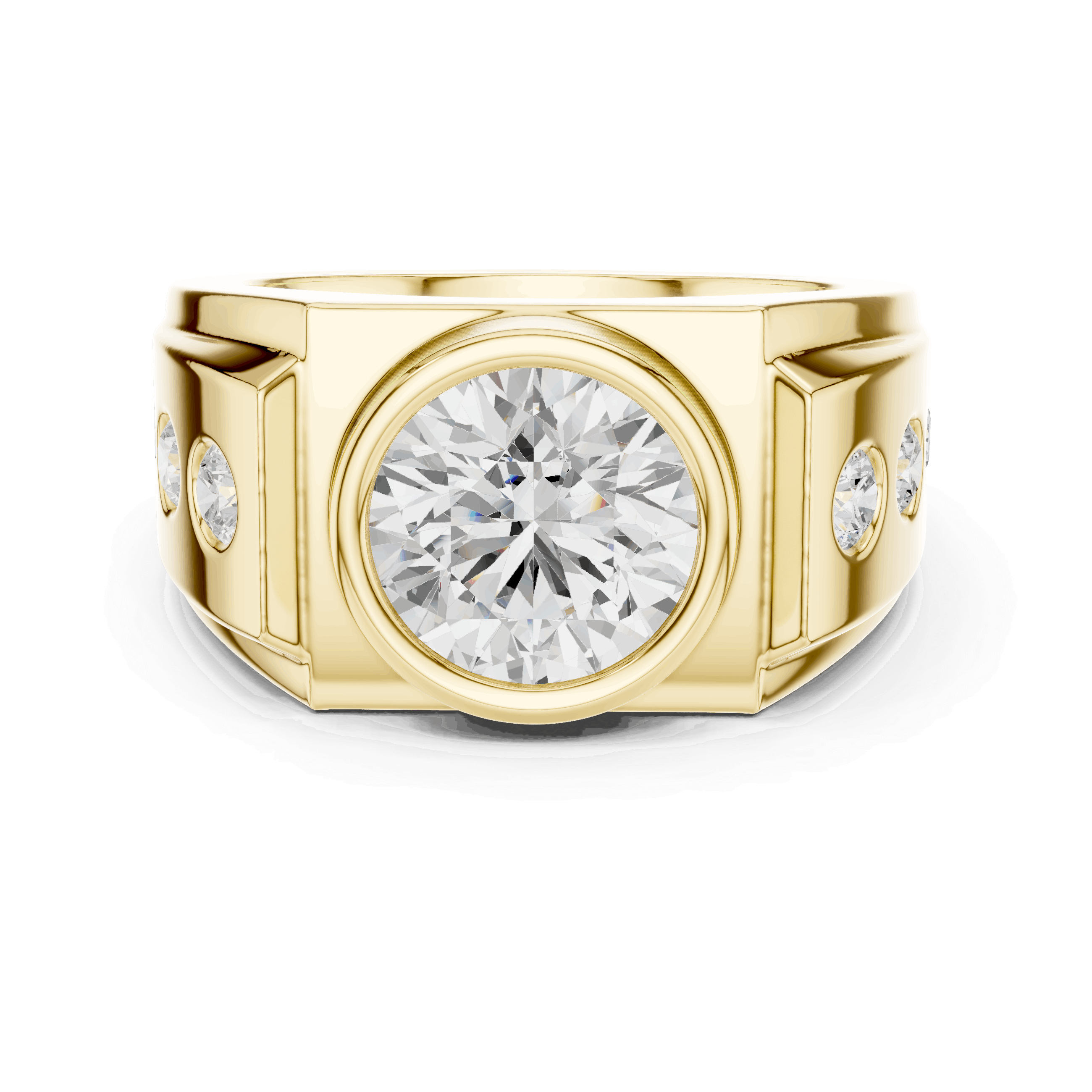 Yellow gold diamond ring with round center stone and halo-style setting