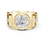 Yellow gold diamond ring with round center stone and halo-style setting