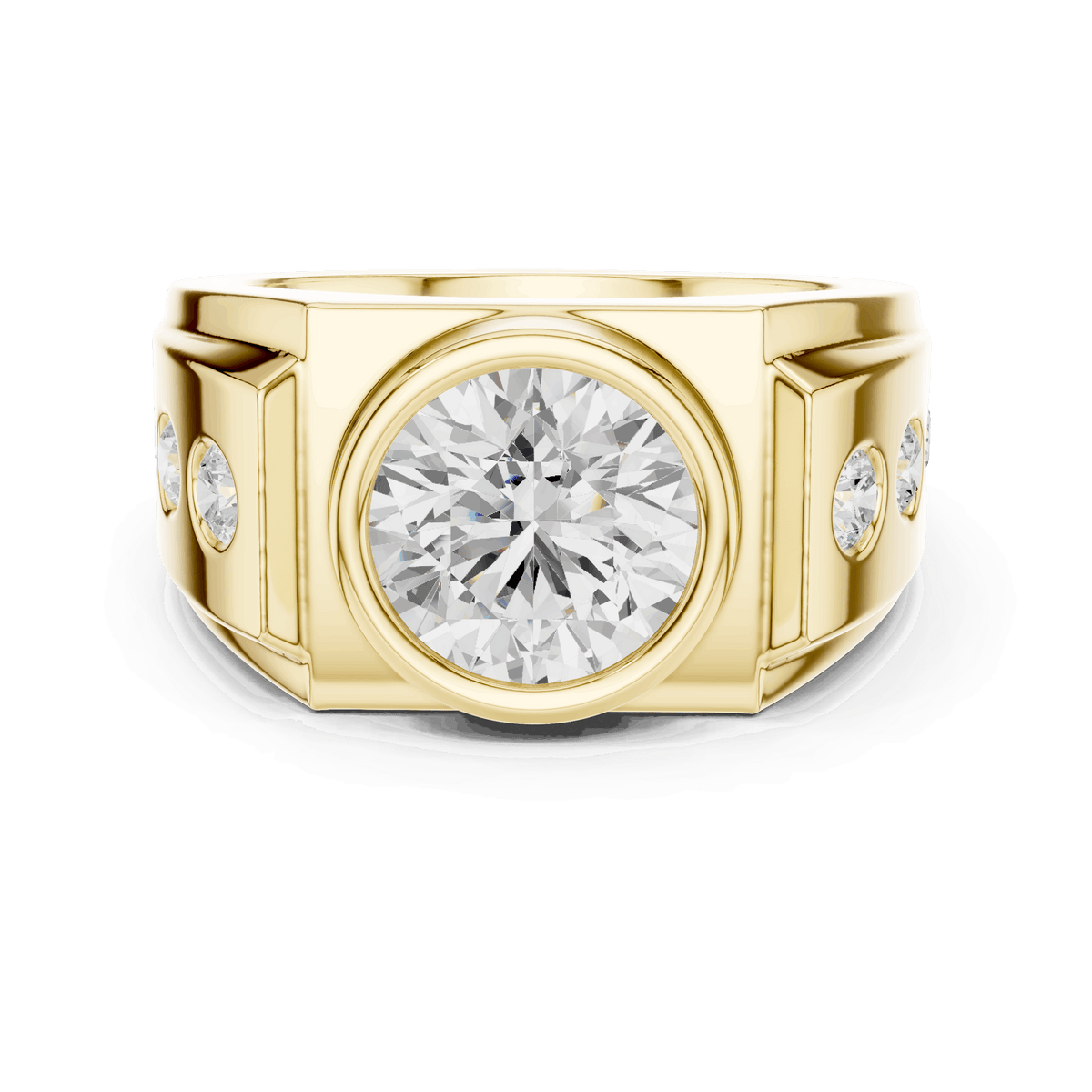 Yellow gold diamond ring with round center stone and halo-style setting