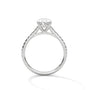Oval diamond ring in white gold with four-prong setting, top view