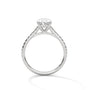 Oval diamond ring in white gold with four-prong setting, top view