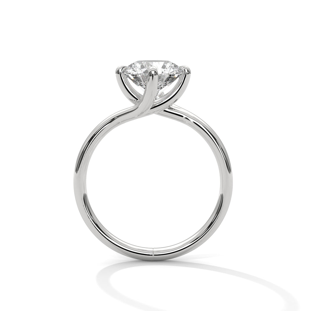 Silver-colored solitaire engagement ring with round center diamond and split prongs