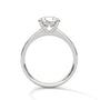 Platinum round diamond solitaire ring with four-prong setting, front view