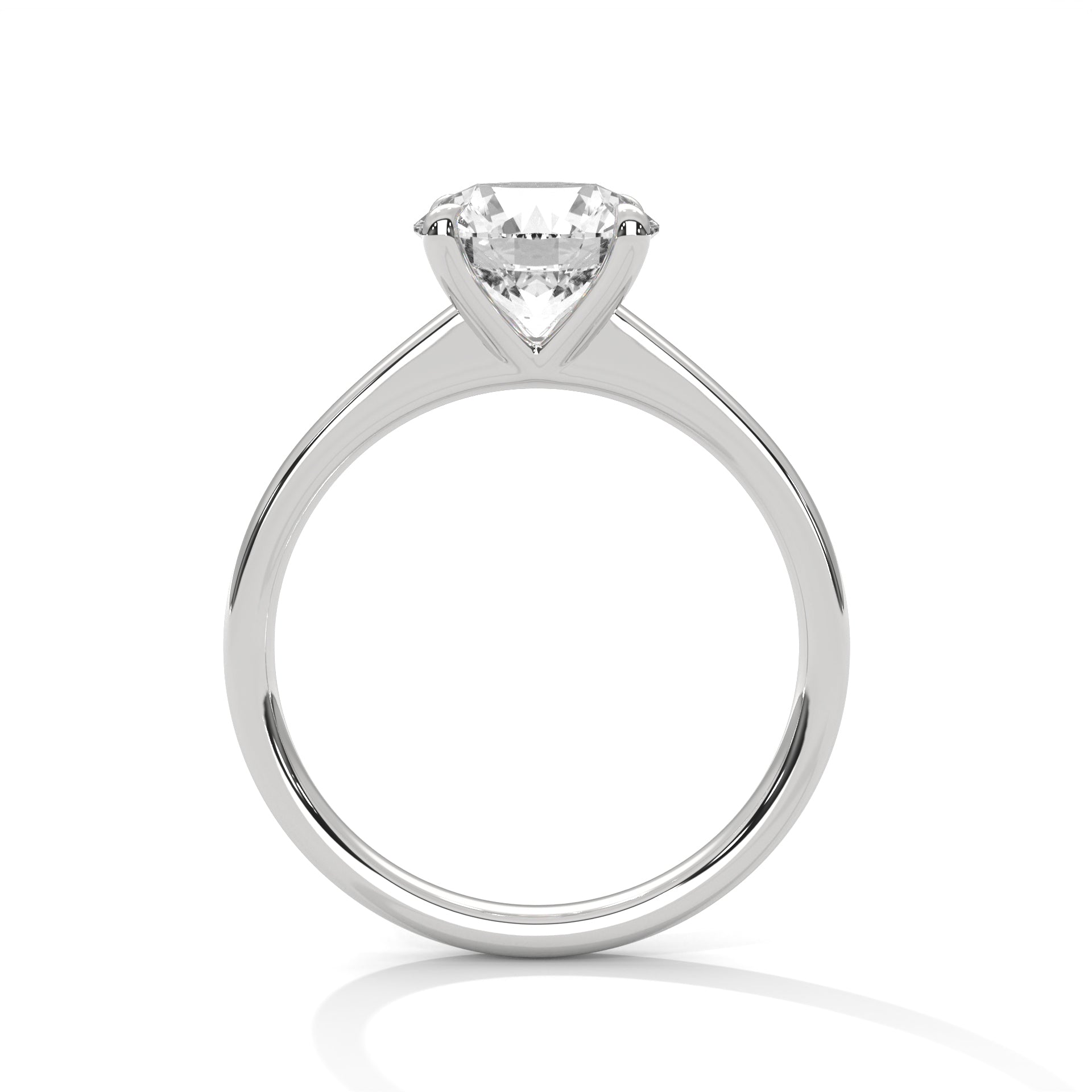 Platinum solitaire engagement ring with round four-prong center diamond