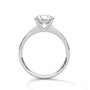 Platinum round diamond solitaire ring with four-prong setting, front view