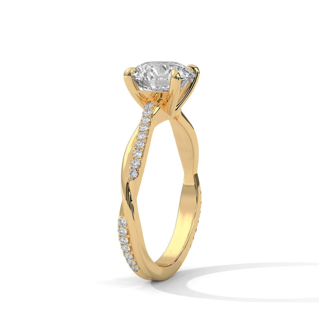 Yellow gold diamond engagement ring with prong-set center diamond and pavé side stones