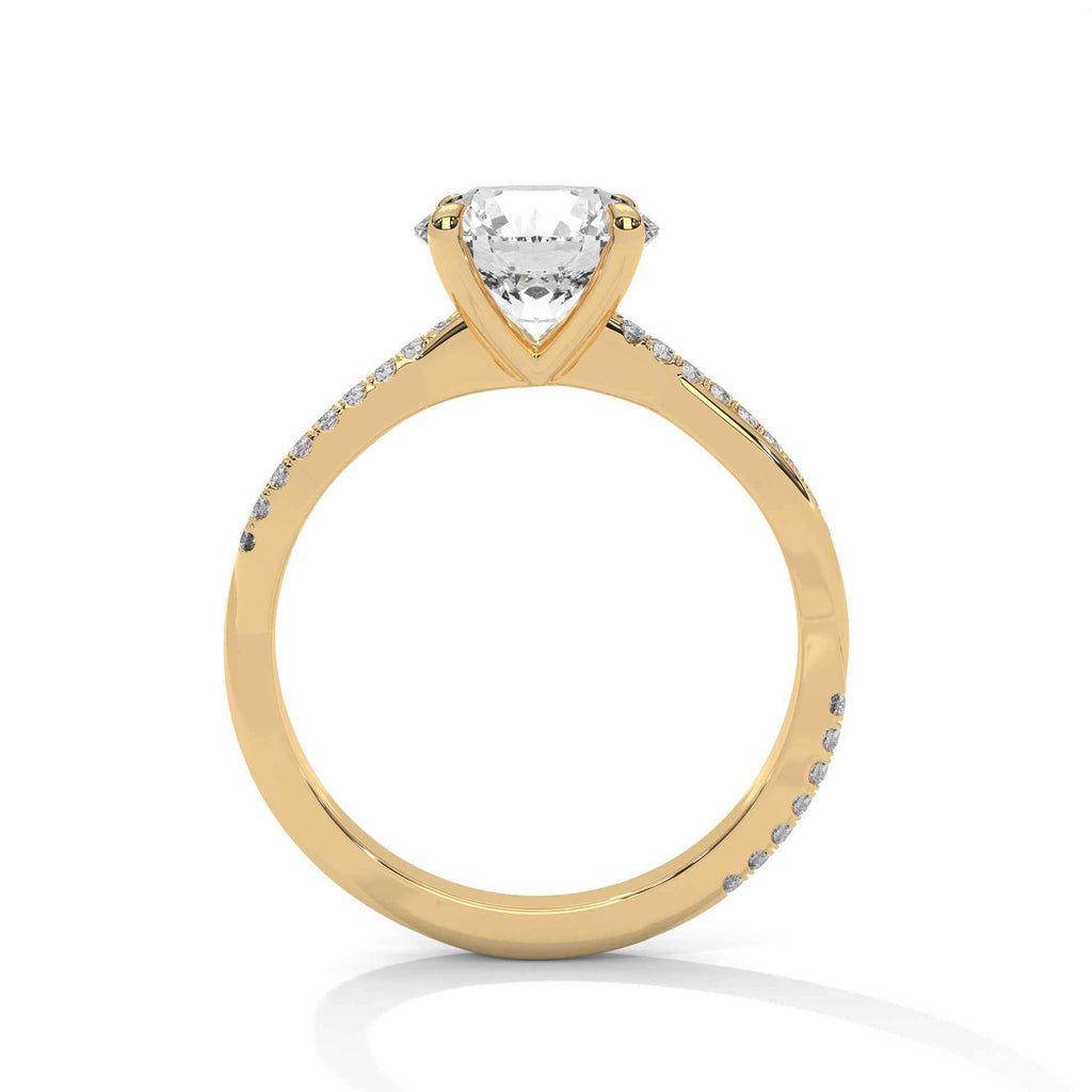Yellow gold diamond engagement ring with pavé accents and raised center diamond