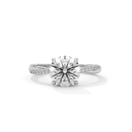 White gold diamond ring with a round center stone and side diamond accents