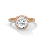 Cushion halo diamond ring with cushion center stone and pavé halo in rose gold