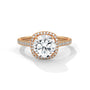 Cushion halo diamond ring with cushion center stone and pavé halo in rose gold