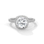 Cushion halo diamond ring with cushion center stone and pavé halo in platinum