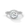 Cushion halo diamond ring with cushion center stone and pavé halo in platinum