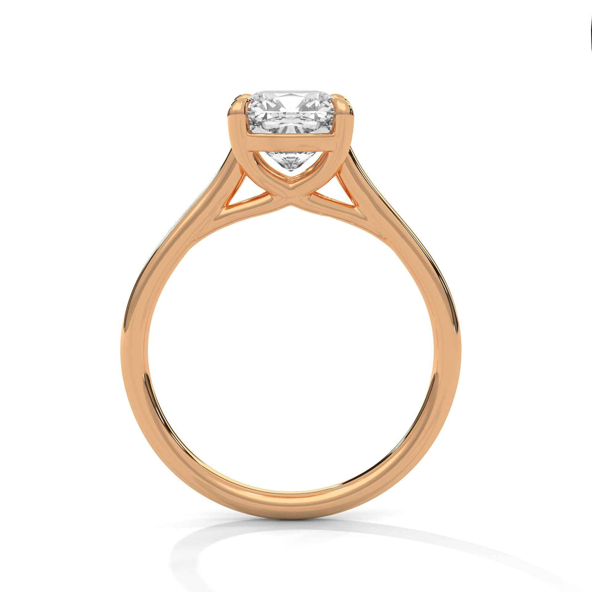 Yellow gold cushion-cut solitaire engagement ring with cathedral cross prongs