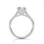 White metal cushion-cut solitaire engagement ring with cathedral prongs