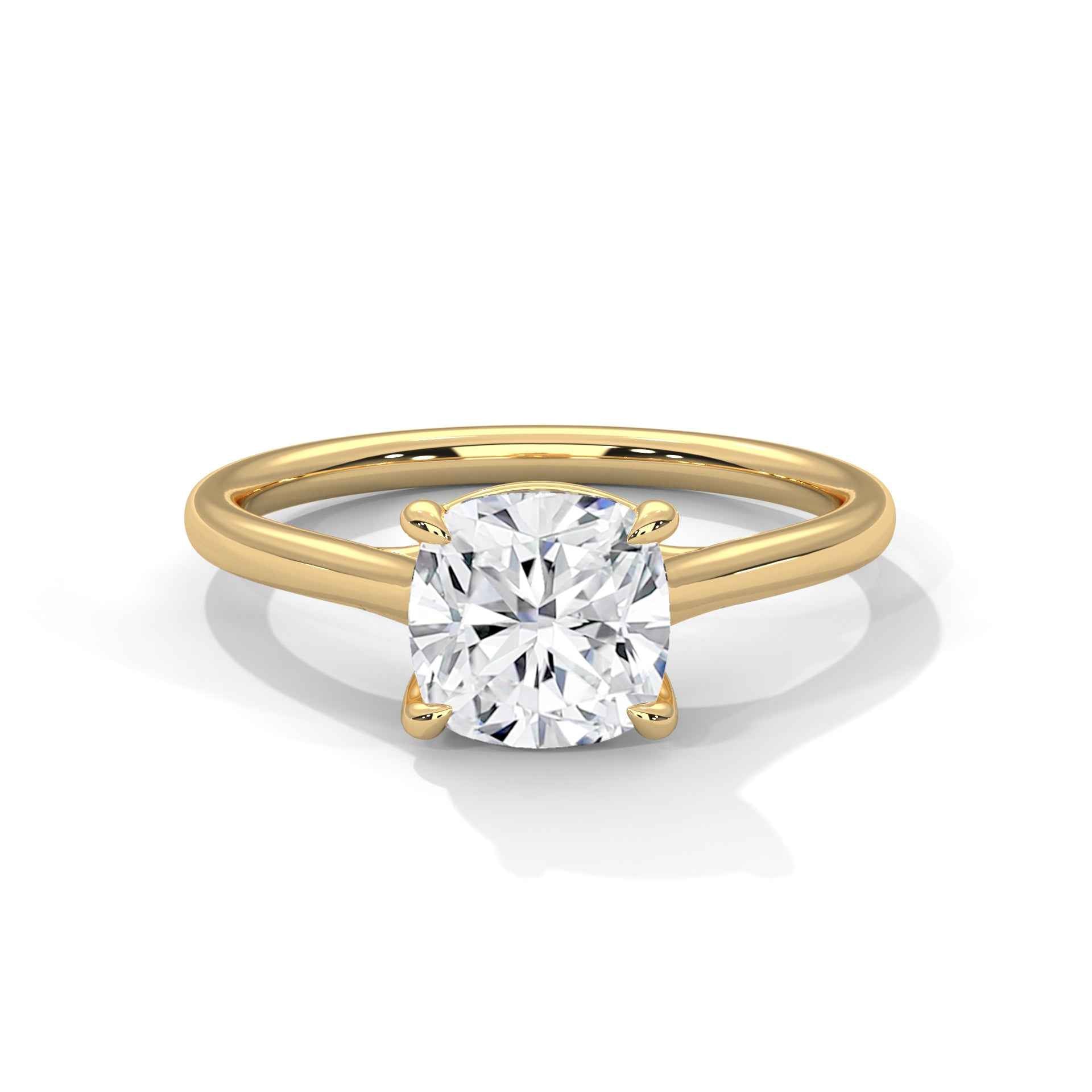 Yellow gold cushion solitaire ring with a cushion-cut diamond center