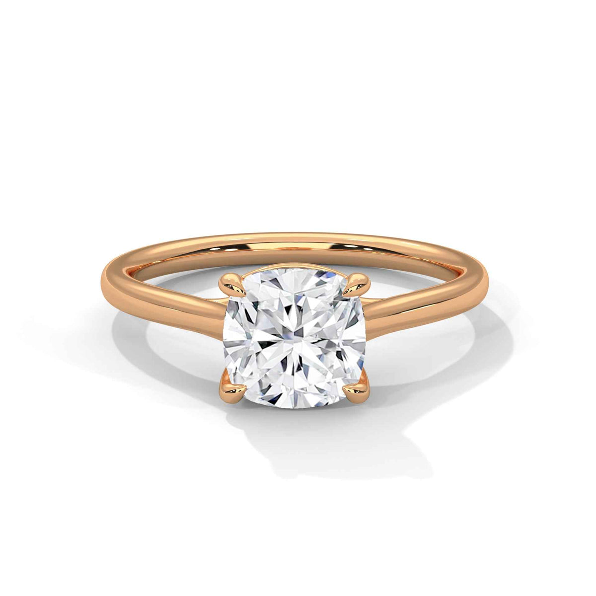 Rose gold cushion solitaire ring with a cushion-cut diamond center