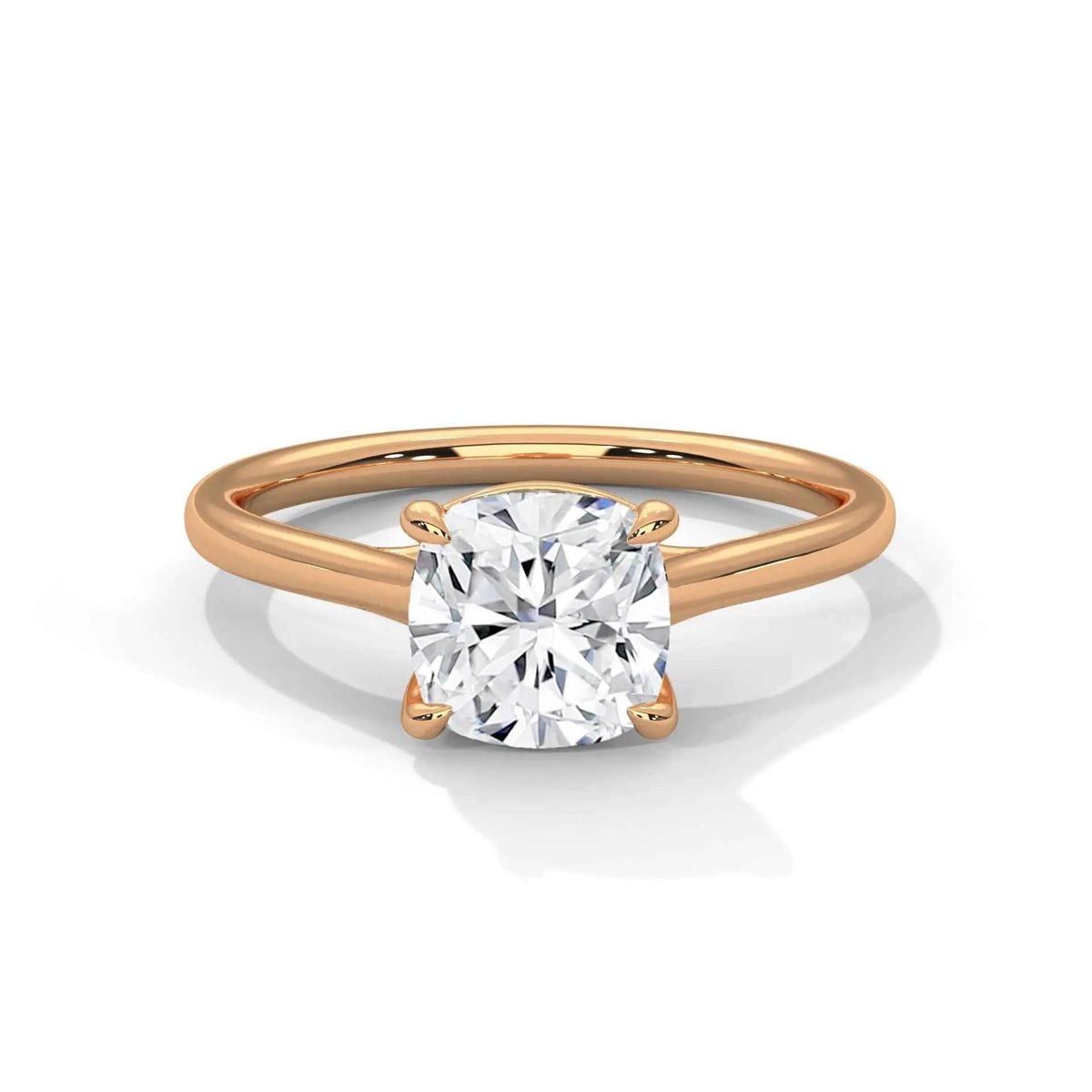 Rose gold cushion solitaire ring with a cushion-cut diamond center
