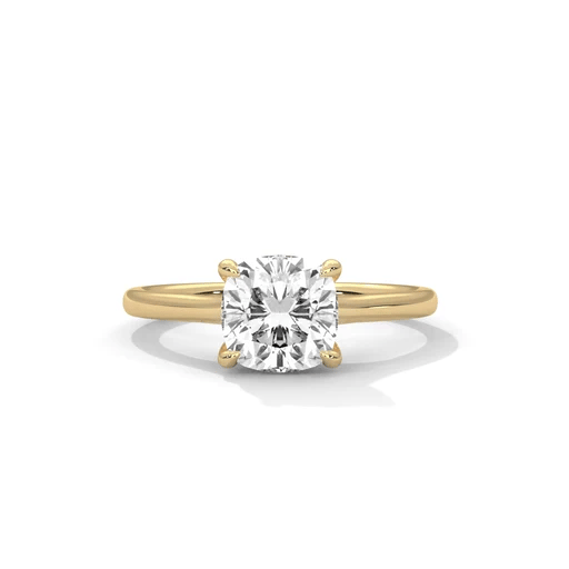 Yellow gold cushion-cut diamond solitaire ring, four-prong setting
