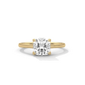 Yellow gold cushion-cut diamond solitaire ring, four-prong setting