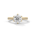 Yellow gold round diamond solitaire ring with pavé side stones
