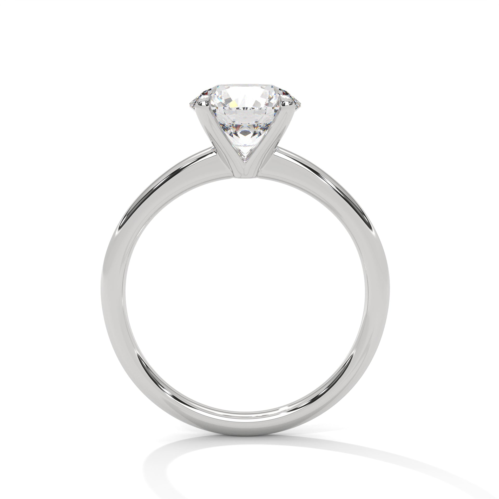 White metal solitaire ring with round center diamond and four-prong head