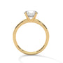 Yellow gold solitaire ring with round diamond in four-prong head, front view
