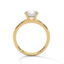Yellow gold solitaire ring with round diamond in four-prong head, front view