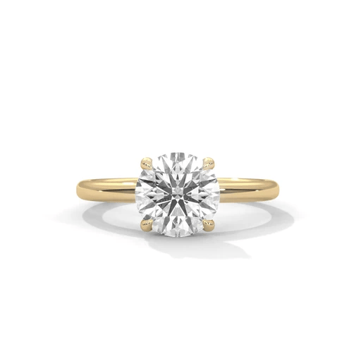 Yellow gold round diamond solitaire ring with 4-prong setting