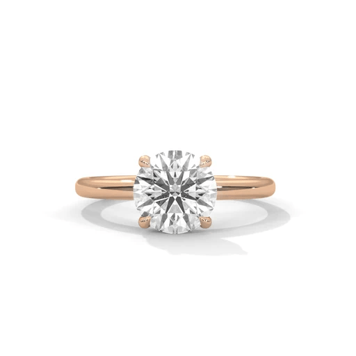Rose gold round diamond solitaire ring with 4-prong setting