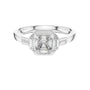 White gold radiant halo engagement ring, top view with square center stone