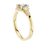 Yellow gold ring with square radiant center stone and geometric diamond halo
