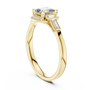 Yellow gold ring with square radiant center stone and geometric diamond halo