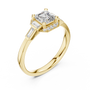 Yellow gold square radiant halo ring with baguette side stones