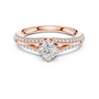 Rose gold pavé split-shank engagement ring with round center diamond, top view